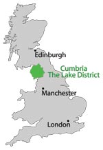 Cumbria in UK map